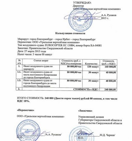 Губернатор Куйвашев полетал на вертолете за 240 тысяч рублей