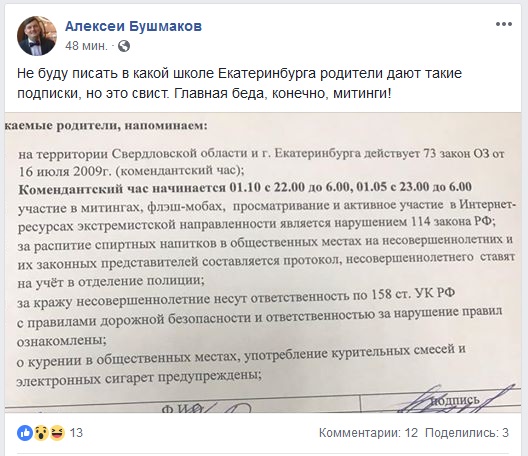В Екатеринбурге родителей школьников предупредили о комендантском часе и запрете на митинги