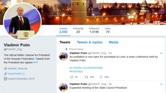 Twitter заблокировал фейковый аккаунт Путина