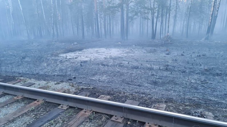 В Свердловской области природный пожар повредил шпалы железной дороги